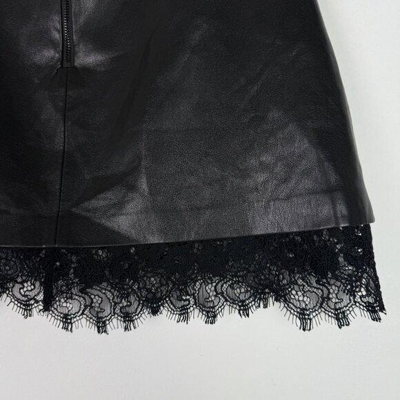 Alice + Olivia Rubi Vegan Leather Lace-Trim Mini Skirt in Black Size 2 EUC - Picture 11 of 13